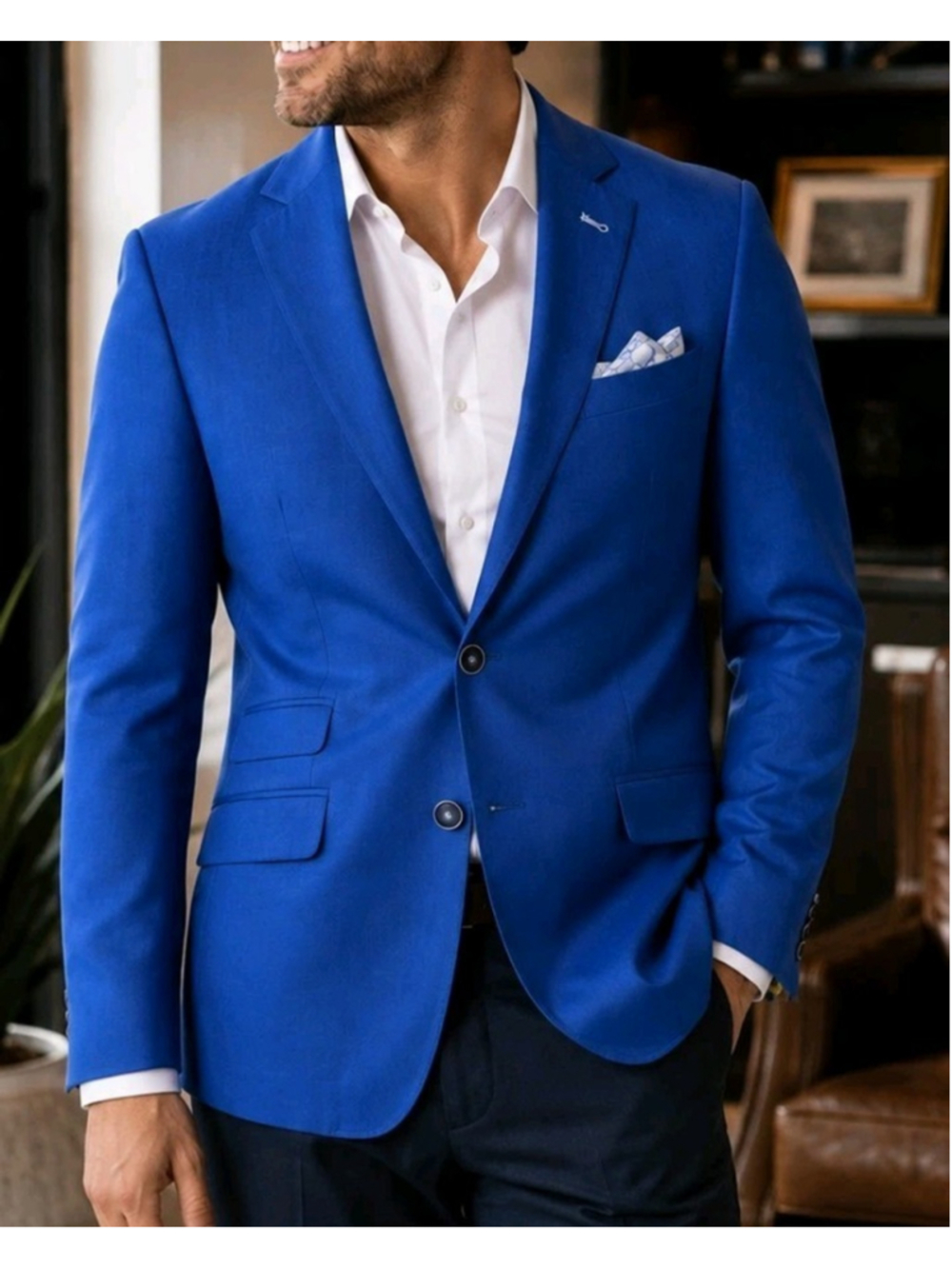 Paisley & Gray Blazer Mens 40R Slim Fit Royal Blue Floral Lined Sport Coat Party